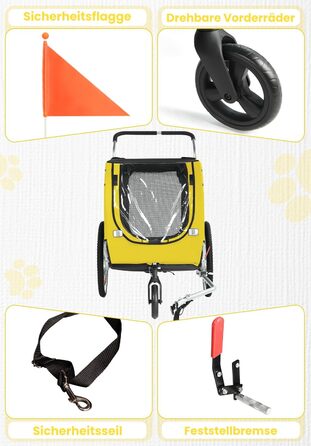 SEPNINE® Причіп для собак XL 2-в-1, велосипедний та візок для собак до 40 кг, складний з гальмами та зчіпним пристроєм, для середніх та великих собак - Синій (Жовтий - до 40 кг)