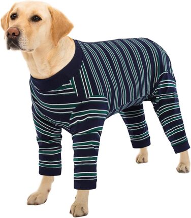 Комбінезон для собак Kuoser після операції, для великих собак, після кастрації, з довгими рукавами, альтернатива нашийнику, великий розмір XL/2XL (Rücken:49/55cm; Brust:71/80cm), смугастий темно-синій
