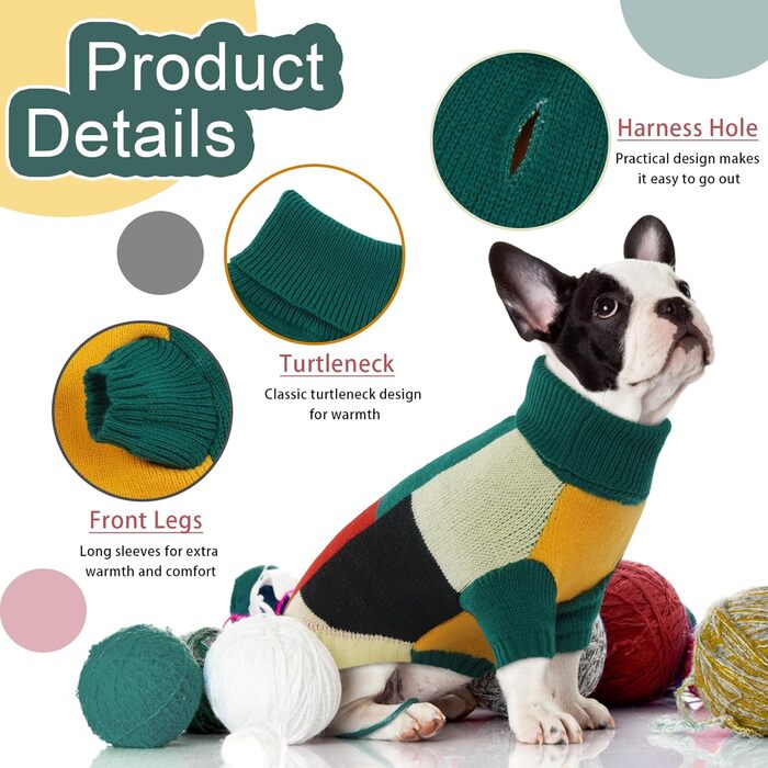 Вовняний пуловер для собак Hjumarayan, вінтажний стиль, для маленьких собак, зелений (XS)