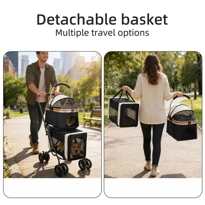 Візок для тварин, бугі для собак та котів, складний, чорний, до 20 кг