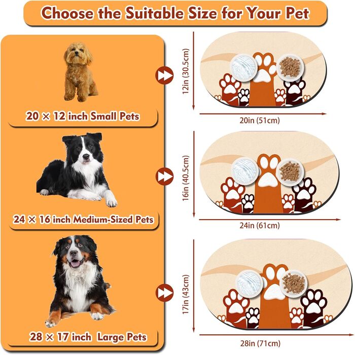 Підкладка під годівницю для собак, вбираюча, 61x40.5 см, нековзна, з гумовою основою, бежева, Paw