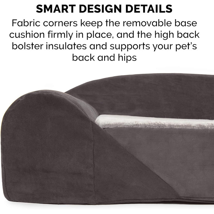 Ортопедичне собаче ліжко Furhaven для великих та середніх собак знімний, пральний чохол та двостороннє пінополіуретанове подушка, для собак до 34 кг – Luxury Edition з штучного хутра та замші – L 86 x B 107 x H 33 см, сірий колір (Luxury Edition з штучног