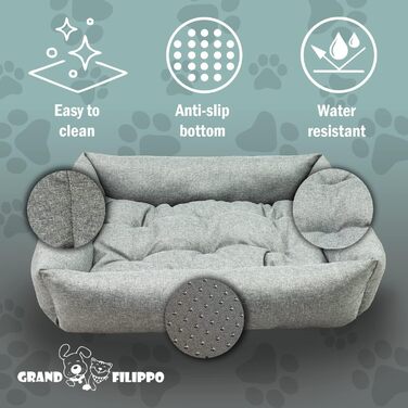 Водонепроникне ліжко для собак - ліжка для маленьких та великих собак - ліжко для собак з неслизьким дном - кошик для собак, корзинка для собак 65x55x16 сірий льон 65x55x16 сіре лляне полотно