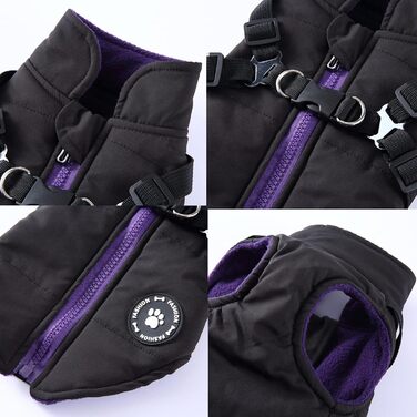 Зимові куртки, жилети та шлейки для собак, чорний колір (M). Куртки 2-в-1, без тягнучки, підходять для цуценят, собак маленьких та середніх порід.