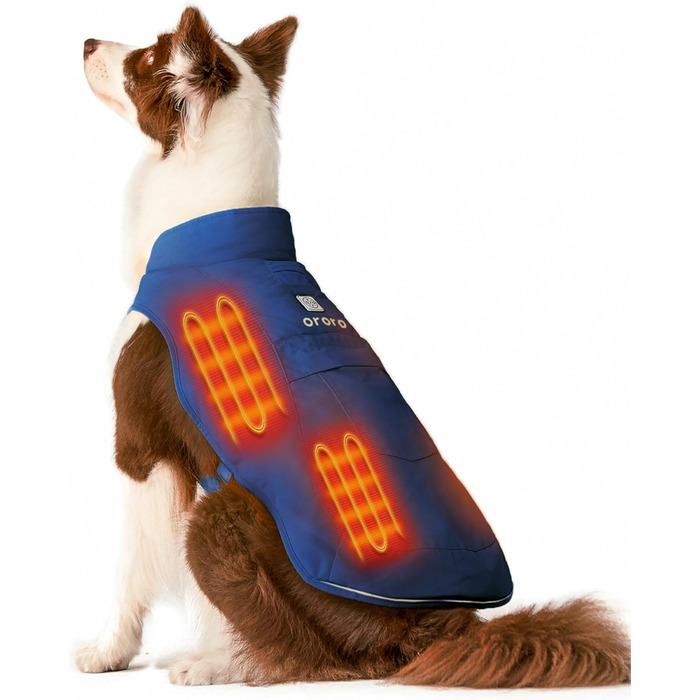 ORORO Теплий зимовий одяг для собак з підігрівом, акумуляторний, відбиваючий, для малих, середніх та великих собак (Синій, L)
