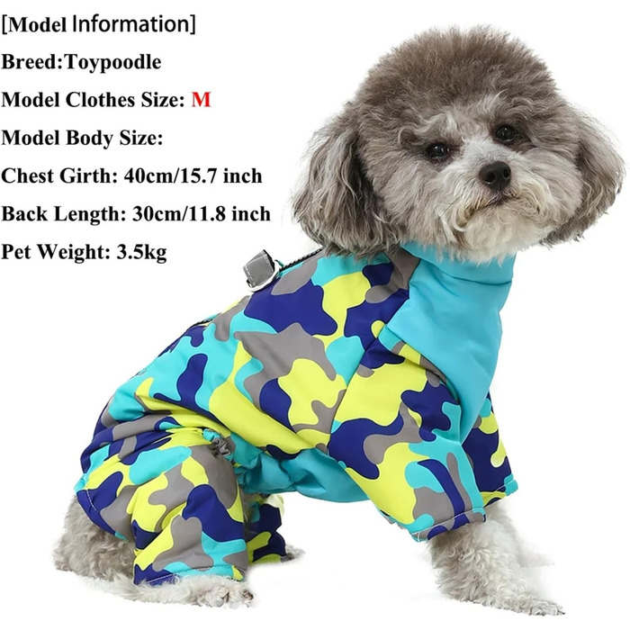 Водонепроникний зимовий одяг для собак, теплий одяг для цуценят з кільцем D, світловідбиваючий камуфляжний комбінезон для маленьких та середніх собак (наприклад, чихуахуа) (Blue,M)