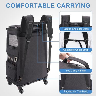 Транспортна переноска для котів на 2 котів до 12 кг, чорна, знімні дверцята