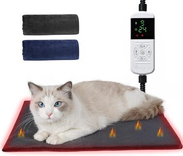 Електричний килимок для тварин 45x70 см - підігрівач для собак та котів з 9 рівнями температури та таймером, міцний кабель 1.8м, 2 знімні чохли