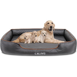 Ортопедичне ліжко для собак Caliyo, великі породи – подушка для собак з екошкіри, водонепроникна та пральна, з піною з пам'яті, диван для собак з 4 бортиками, килимок для собак 127×97×18CM, чорний L 127×B 97×H 18 cm Чорний