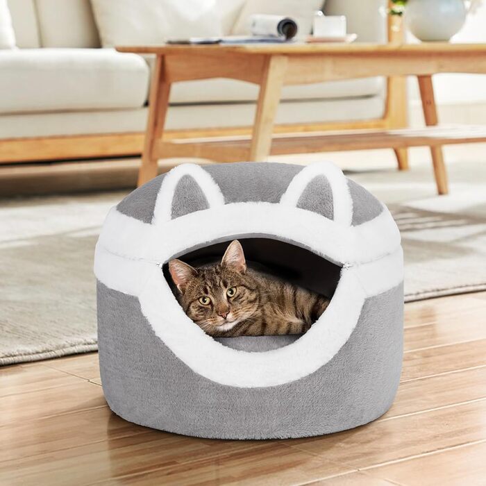 Ownpets Котяче ліжко-нірка 3-в-1, тепле знімне ліжко для котів до 7,7 кг, інтер'єрне зимове місце для сну, м'яке хутро кролика, сіре