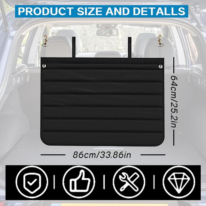 Захист для багажника автомобіля від бруду та подряпин для собак, 80x64 см, чорний. Водонепроникний, стійкий до розривів та подряпин. Килимок для транспортування собак та багажу в авто.