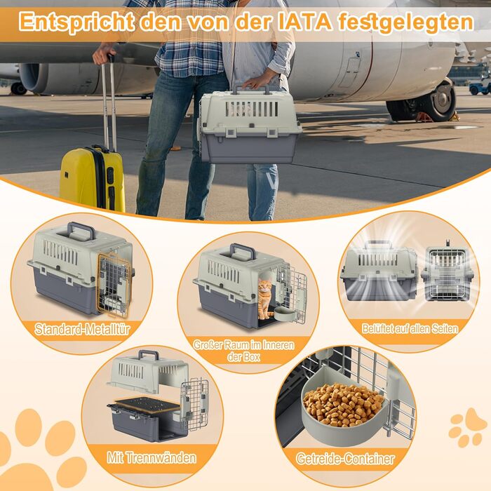 XINZI транспортна коробка для собак і котів, авіабокс 49,5x33,5x36 см, переноска для подорожей, автомобіля та літака з замком безпеки, для домашніх тварин до 5 кг