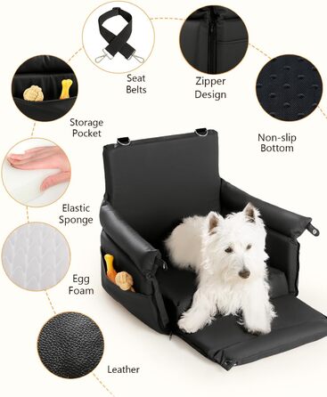 Автокрісло для собак, підвищувач для собак, автокрісло з підсумками, повідком, для тварин до 13,6 кг, шкіряне покриття