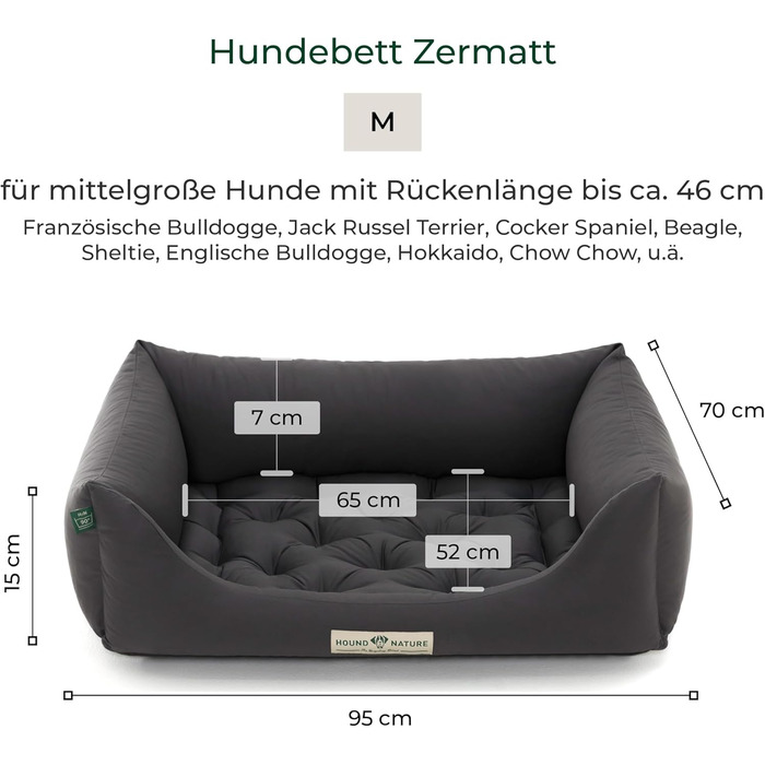 Ортопедичне ліжко для собак HOUND & NATURE Zermatt, корзина для собак середніх порід з високим бортиком, м'яке собаче ліжко з подушкою, яку можна прати (M - 95x70 см, сірий)