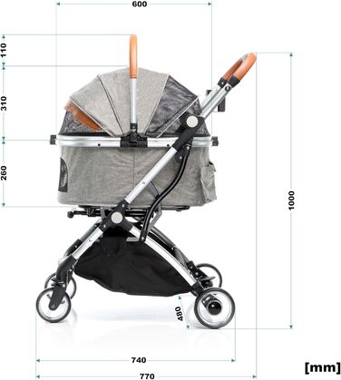Візок для собак Fudajo 2в1, розкладний, з сумкою-переноскою для собак та котів (сірий, до 15 кг)
