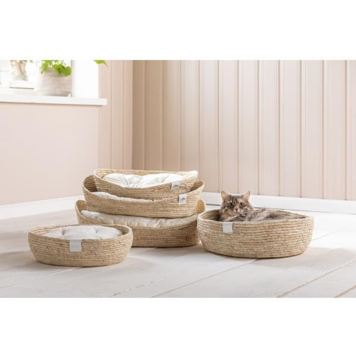 Кругле ліжко для домашніх тварин Dehner Premium Lovely, Ø 38 см, 13 см, натуральні матеріали/плюш, білий/бежевий