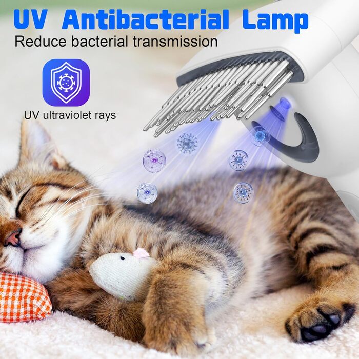 Парова щітка для собак та котів, 2-в-1 з UV-стерилізацією, для вичісування ворсу та підшерстка