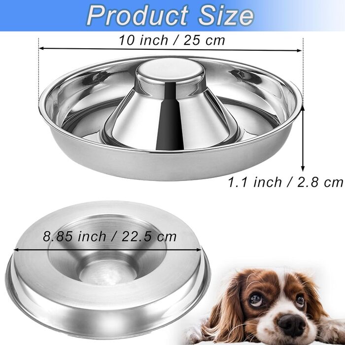 Набори мисок для цуценят Nexboraque (2 шт.) з нержавіючої сталі – 25,4 см, повільне годування, для кількох цуценят, собак та котів