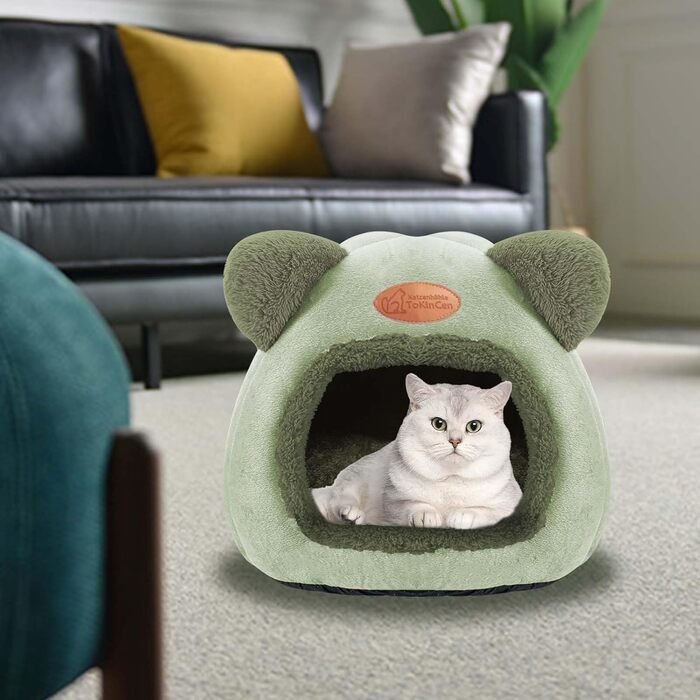 Кішка-будиночок: зручне ліжко-хатинка для котів середніх розмірів (зелене)