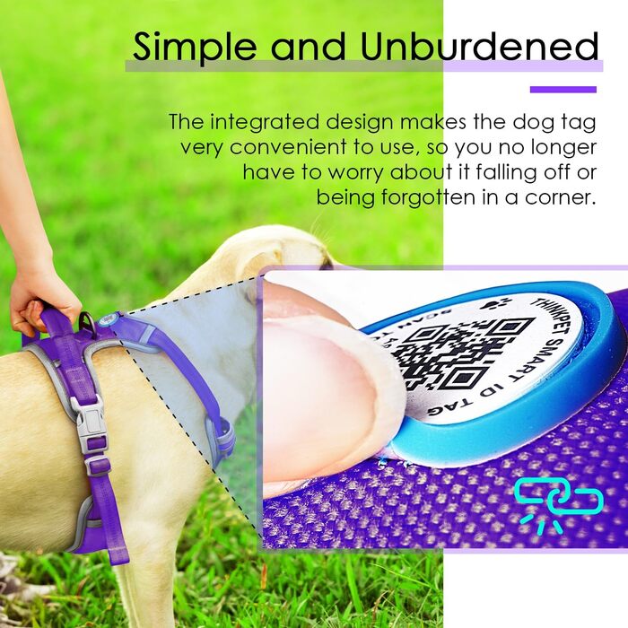 ThinkPet Анти-задушлива шлейка для собак, дихаюча, спортивна, з QR-кодом, ідентифікаційною биркою, світловідбиваюча, з ручкою, регульована, для середніх і великих собак, задній/передній кріплення