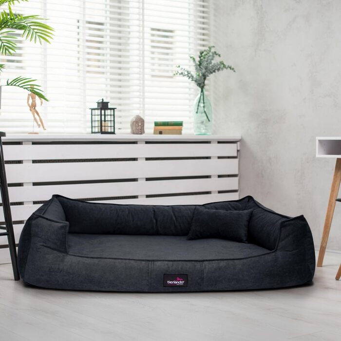 Ортопедичне ліжко для собак Tierlando® Bruce з знімним та пральним велюровим покриттям, собаче ліжко-софа, ідеально для середніх та великих собак, розмір: 110x90 см, колір: оливковий (26)