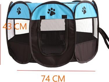 Клітка-вигул для цуценят та дрібних тварин 74x74x43 см – складана клітка для собак та котів – сірого кольору з принтом лапи