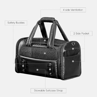 Транспортна переноска для кота/собаки 4 Pet, чорна, з сіткою та захистом, для подорожей літаком та авто