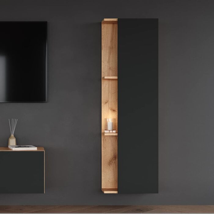 Вузька шафа для ванної Planetmöbel LUX 30x75x32 см, золота дуб/антрацит, бокова шафа для ванної кімнати
