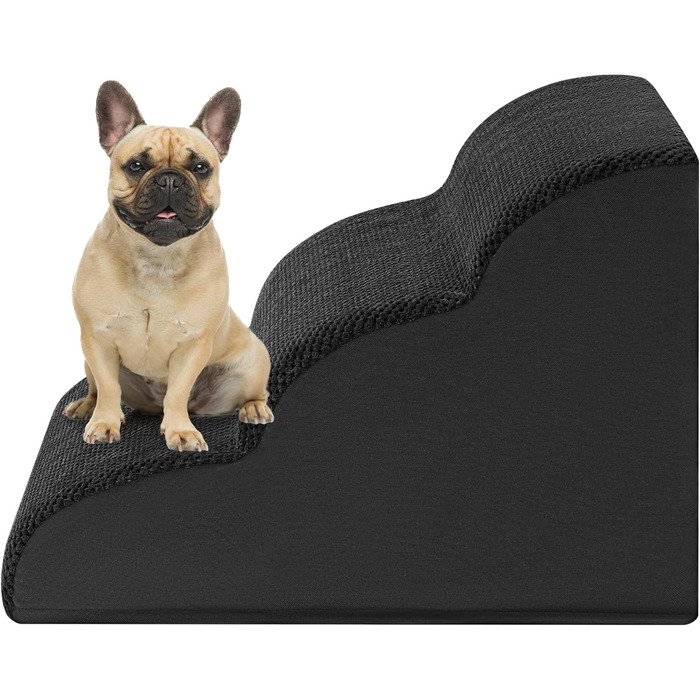 Сходинка для собак та котів ROMROL 3 сходинки - чорна, з неслизьким покриттям, з memory foam, для дому