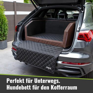 Лежанка для собак у багажник CopcoPet - 70x55x38 см, штучна шкіра, захист багажника, водовідштовхувальна, стійка до подряпин, з захисним покривалом. Колір: білий/чорний