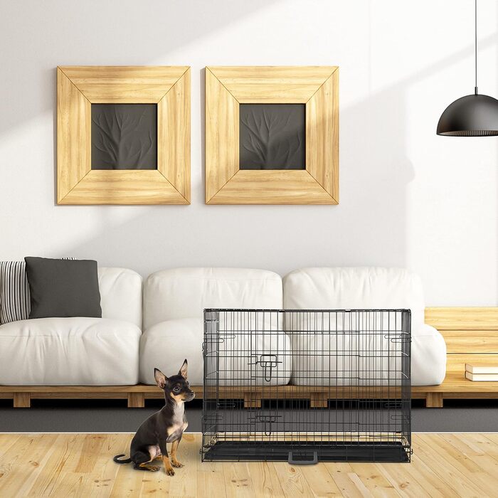 Клітка для собак Relaxdays: для дому та автомобіля, HBT 87x122x80 см, сталева, чорна, з ручкою та двома дверцятами (розміри 62x92x68 см)
