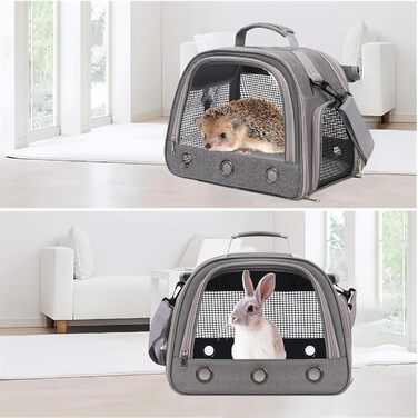 Транспортна переноска для кота, кролика, хом'яка, морської свинки, сіра. Зручна, складна, дихаюча переноска для тварин