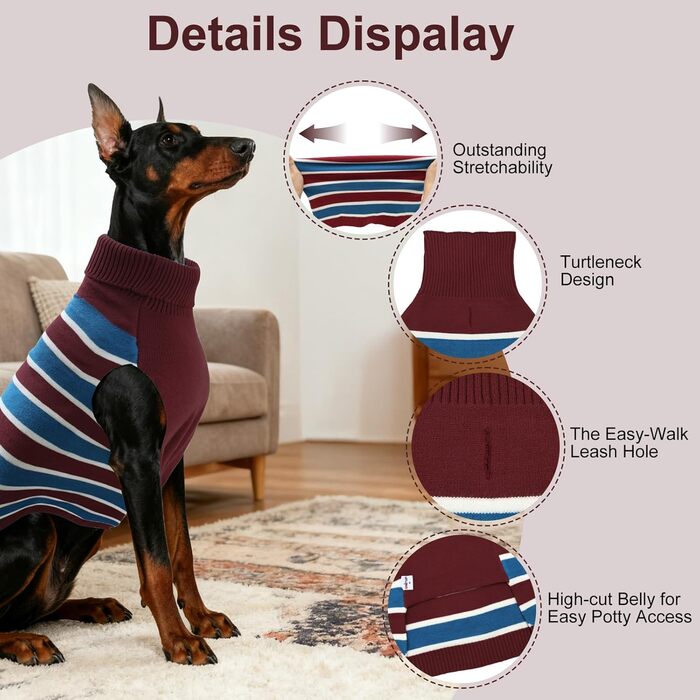 Пуловер для собак великих порід, теплий халат для домашніх тварин, пуловер з високим коміром для осені та зими, в'язаний для Golden Retriever, Labrador, Dobermann, червоний, Getaway Solids