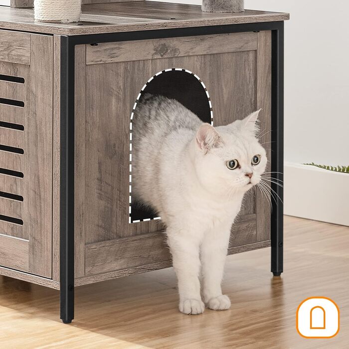 Когтеточка HOOBRO з шафою для котячого туалету, багатофункціональний котячий будиночок-дерево 132 см для дому, приховані меблі для лотка, знімні іграшки, колір грейж