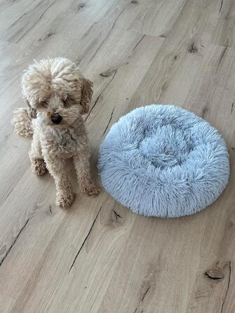 М'яке ліжко для собак та котів Donut, кругле, світло-сіре, Ø 40 см, з плюшу, миється, не слизьке