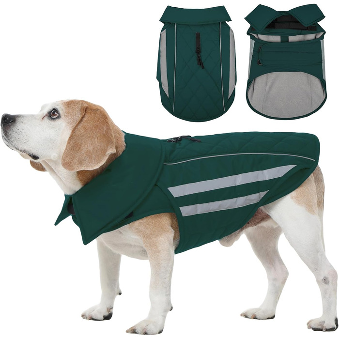 Зимовий теплий куртка для собак Pitbull, водонепроникний, вітронепроникний, світловідбиваючий, регульований, з флісовою підкладкою, для активного відпочинку, колір зелений, розмір XL