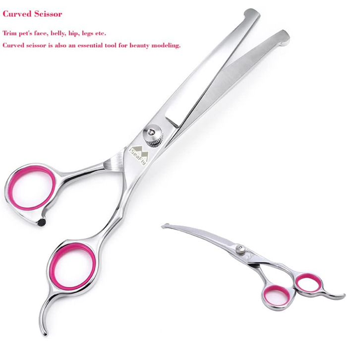 Набір ножиць для грумінгу собак iSeaFly 5 в 1, нержавіюча сталь, для догляду за шерстю, обличчям, вухами (рожевий)