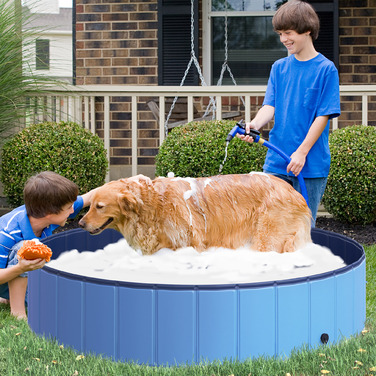 PawHut Dog Pool Великий басейн для собак Дитячий басейн ПВХ Wood Blue Ø140xH30 см ідеально підходить для літа