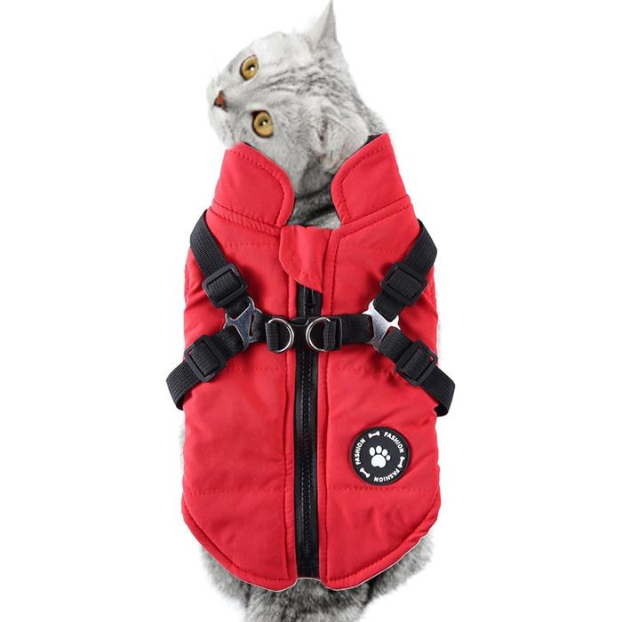 Теплий зимовий одяг для собак: жилет та куртка з інтегрованим шлейкою, водонепроникний, червоний, розмір S