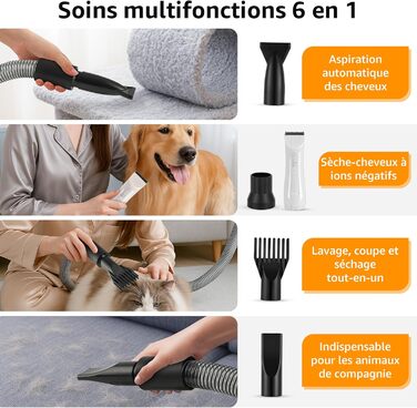 XKISS 2800W Професійний набір для догляду за тваринами 6 в 1: фен, машинка для стрижки шерсті, пилосос для шерсті