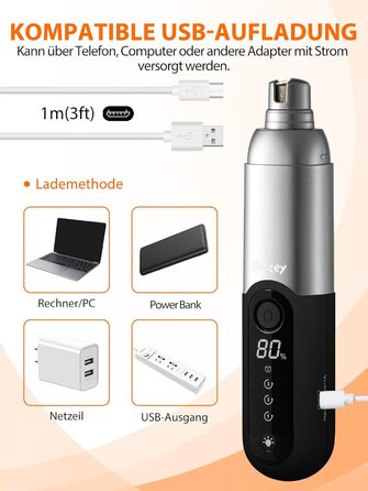 Точилка для кігтів собак Toozey з LED-підсвіткою, тиха (40 дБ), 3 швидкості, акумулятор 7,5 год, USB, для котів та собак