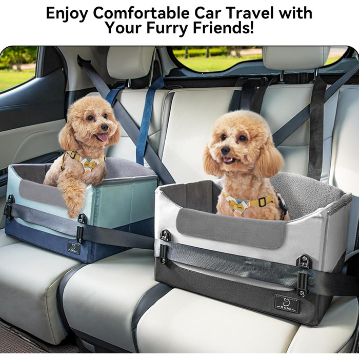 Автокрісло для собак - сіре, для маленьких собак, з кріпленням на ремінь, складне, для заднього або переднього сидіння