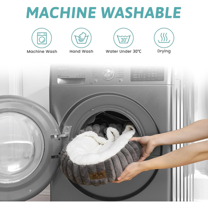 Крісло-гніздо для собак COZY KISS з ковдрою, м'яке антистресове ліжко для середніх та великих собак, кругле затишне ліжко-донат з штучним хутром та неслизьким дном (89x89x18 см, сірий, 58x58x15 см)