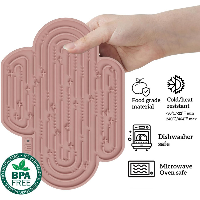 Лежак-іграшка для собак та котів OHMO Schleckmatte, 2 шт. - милий дизайн кактуса, силікон, 18x25.5 см (кораловий & вишневий)