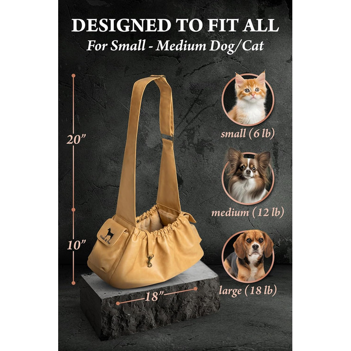 Трасик для собак Noah & Paw: переноска для маленьких собак до 10 кг з регульованим ремінцем та м'яким хутром, подвійний захист, веганська шкіра