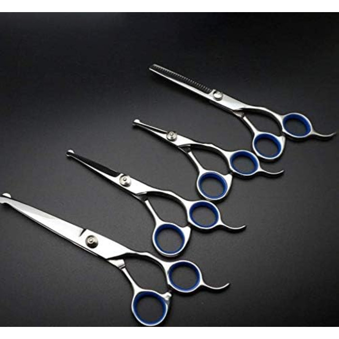 Набір професійних ножиць для грумінгу тварин CLQ (5 шт.) з нержавіючої сталі 4CR, безпечні ножиці з титановим круглим наконечником, високопродуктивний набір, синій