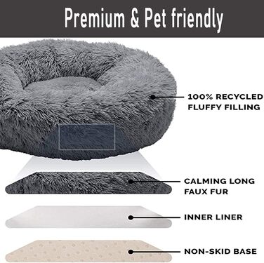 Крісло-лежанка для собак HANHAN у вигляді пончика, XL/XXL, ортопедичне, м'яке, заспокійливе, антистрес, софа, затишна печерка, легко миється, середній матрац, велике, темно-сіре