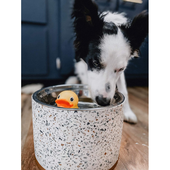 Підставка для годівлі собак Pet Junkie Terrazzo з мискою з нержавіючої сталі, велика, біла