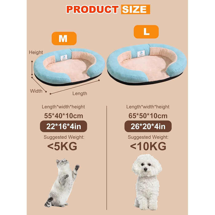 Ортопедичне ліжко для собак PETCUTE великих порід, зручне, з антиковзною основою та знімним чохлом, блакитне