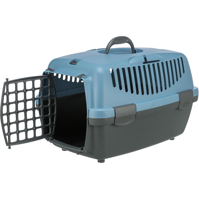 Транспортний бокс для тварин TRIXIE Capri 1, XS: 32x31x48 см, ручка, пластик, темно-сірий/пастельно-блакитний